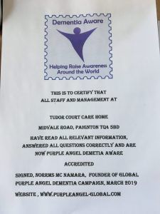 Purple Angel Aware certificate